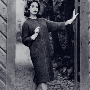 Vintage Knitting Pattern - Women’s 60’s Elegant Coat - 60’s retro 1960’s Women’s Elegant Long Coat - Mohair Coat - Instant PDF Pattern
