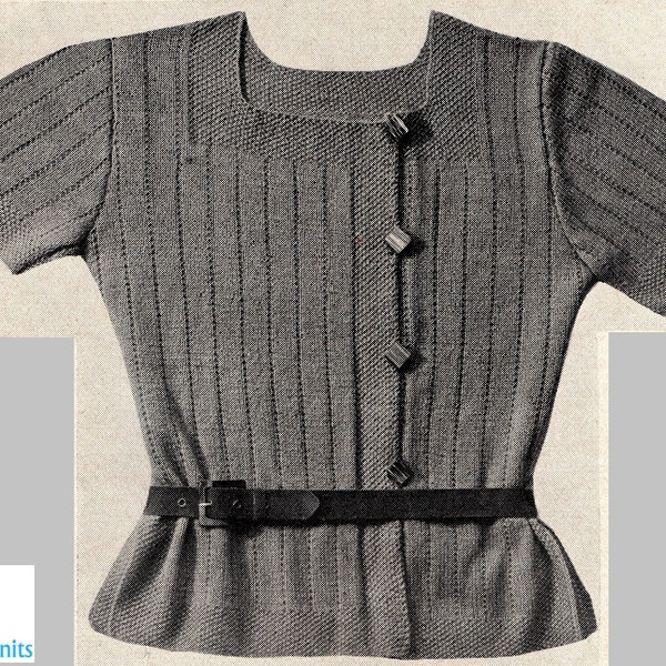 Women's Knitted Russian Style Blouse - French knitting pattern from the 30s - PDF download