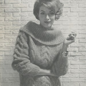 Women&#39;s Knitted Oversized Collar Sweater - Vintage Knitting Pattern from the 1950s - PDF Download