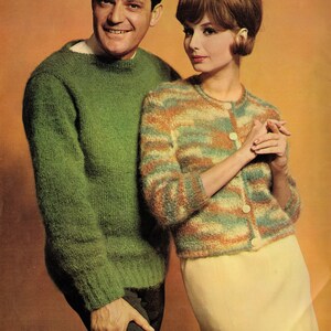 Women&#39;s Knitted Cardigan - Men&#39;s Knitted Sweater - Vintage Knitting Pattern from the 1960s - PDF Download