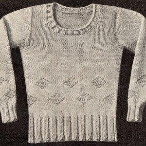 Men&#39;s Wool Sweater with diamonds and ribbing - French knitting pattern from the 30s - PDF download