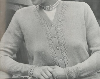 Women's Knitted V-Neck Cardigan - Vintage Knitting Pattern from the 1950s - PDF Download