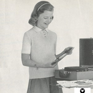 Girl&#39;s Knitted Buttoned Blouse - Vintage Knitting Pattern from the 1950s - PDF Download