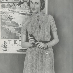 Women&#39;s Knitted Shetland Dress - Vintage Knitting Pattern from the 1950s - PDF Download