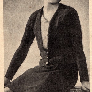 Girl&#39;s Knitted Buttoned Cardigan - French knitting pattern from the 30s - PDF download