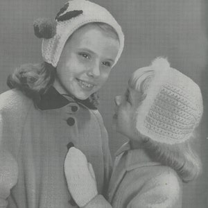 Girl&#39;s Crochet Beanies and Mittens - Vintage Crochet Pattern from the 1960s - PDF Download