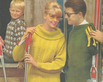 Women's Strikingly Ski-Wise Sweater - Skier's Choice Sweater - Ski Appeal Sweater - Vintage Knitting Pattern from the 1960s - PDF Download