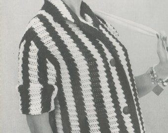 Women's Knitted Striped Cardigan - Vintage Knitting Pattern from the 1950s - PDF Download