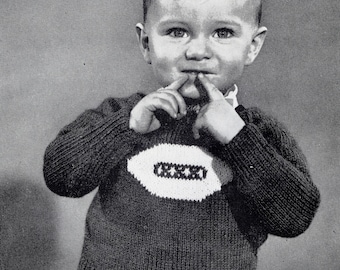 Little Boy's Sweater with Front Design Knitting Pattern - Boy Vintage Knitting Pattern - PDF Download - Baby Boy Jumper - Baby Boy Sweater