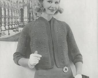 Women's Knitted Patterned Jacket - Vintage Knitting Pattern from the 1950s - PDF Download