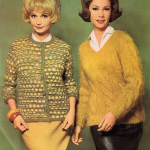Women&#39;s Knitted Dot Cardigan - Women&#39;s Knitted Cable Knit Sweater - Vintage Knitting Pattern from the 1960s - PDF Download