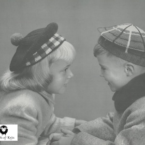 Girl&#39;s Knitted Cap - Boy&#39;s Knitted Cap - Vintage Knitting Pattern from the 1960s - PDF Download
