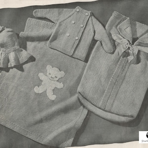 Baby Bye Bye Bunting Set - Vintage Knitted Pattern from the 1940s - PDF Download