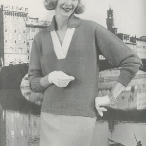 Women&#39;s Knitted V-Neck Sweater - Vintage Knitting Pattern from the 1950s - PDF Download