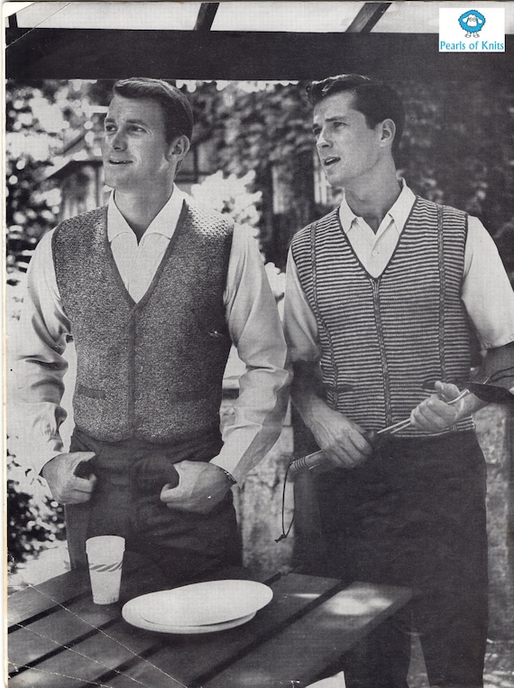 Men's Sleeveless Cardigan Knitting Patterns Vest Vintage - Etsy