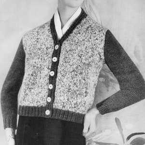 Women&#39;s Two-color V neck Cardigan Knitting Pattern - Vintage Knitting Pattern - Women’s 60’s Sweater - PDF Download - retro 1960’s