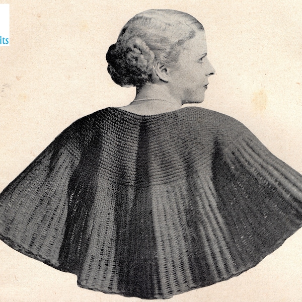 Cape pèlerine à volant ajouré - Patron tricot rétro,1935, knitwear pattern, women's knitwear, vintage knitting pattern, tricot vintage femme