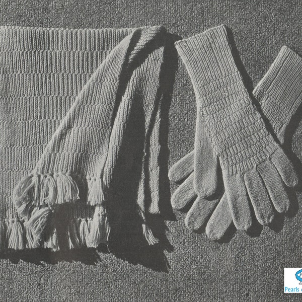 Men's Matching Knitted Scarf and Gloves - Vintage Knitted Pattern from the 1940s - PDF Download