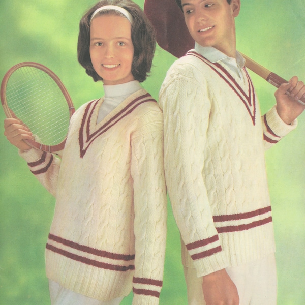 Women's Knitted Tennis Sweater - Men's Knitted Tennis Sweater - Vintage Knitting Pattern from the 1960s - PDF Download