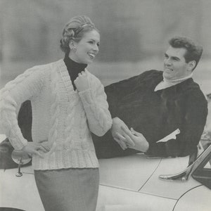 Women&#39;s and Mens Cable Knit Sweater - Women&#39;s and Men&#39;s Knit Dicky - Vintage Knitting Pattern from the 1960s - PDF Download