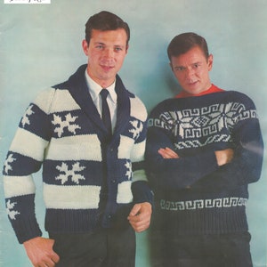 Men&#39;s Knitted Cardigan - Men&#39;s Knitted Patterned Sweater - Vintage Knitting Pattern from the 1960s - PDF Download