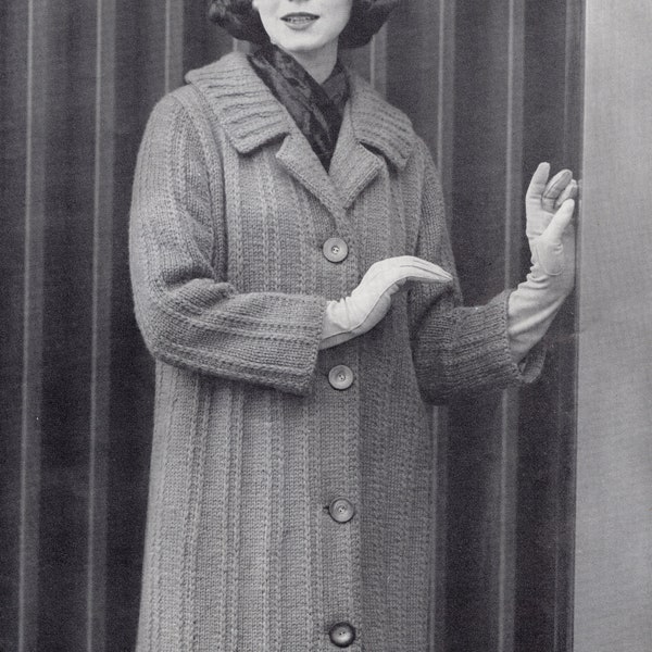 Women's Elegant Long Coat Knitting Pattern - Vintage Knitting Pattern - Women’s 60’s Coat - PDF Download - retro 1960’s Ladies Coat
