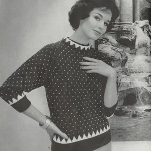 Women&#39;s Knitted Triangle Dot Pattern Sweater - Vintage Knitting Pattern from the 1950s - PDF Download