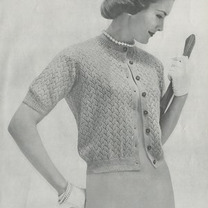 Women&#39;s Knitted Buttoned Blouse - Vintage Knitting Pattern from the 1950s - PDF Download