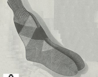 Men's Knitted Argyle Diamond Socks - Vintage Knitting Pattern from the 1940s - PDF Download