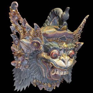 Balinese Hanuman Wooden Mask Wood Carving Wood Sculpture Vintage Wooden Bali Mask Wall Art Decor Barong Mask Indonesian Mask Wall Hanging