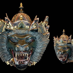 Tiger Wooden Mask Balinese Mask Wood Carving Wall Mask Decor Wooden Bali Mask Wall Art Decor Gifts