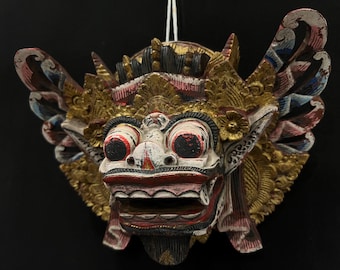 Balinese Barong Mask: Hand-Carved Teak Wood Wall Decor