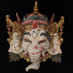 Antique Ganesha Wooden Mask Balinese Barong Mask Wood Carving Wall Mask Decor Wall Art Decor Home Decor