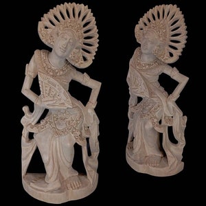 Balinese Legong Dancer Wood Statue Bali Wood Carving Sculpture Balinese Figurine Art Decor