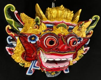 Balinese Barong Mask: Hand-Carved Teak Wood Wall Decor