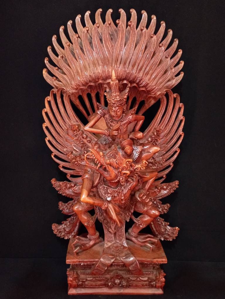 Statue Balinaise En Bois – Garuda Chevauchant Vishnu, Artisanat Détaillé