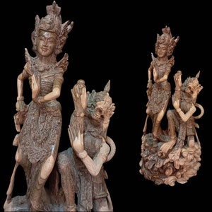 Hanuman Sita Wooden Statue Bali Sita Wood Sculpture Balinese Mythology Art Decor Wood Carving Wood Art Bali Figurine Handmade Statue
