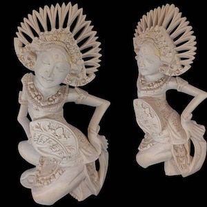 Balinese Legong Dancer Wood Statue Bali Wood Carving Sculpture Balinese Figurine Art Decor