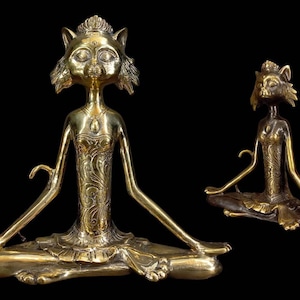 Cat Bronze Figurine Maditation Cat Sculpture Animal Bronze Home Decor Vintage Bronze