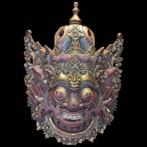 Vintage Boma Wooden Mask Balinese Mask Wood Carving Bali Sculpture Wall Mask Decor Wall Art Decor Barong Mask  Indonesian Traditional Mask