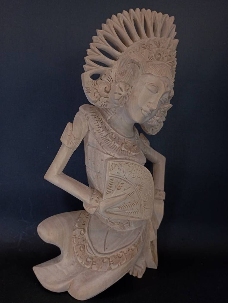 Balinese Legong Dancer Wood Statue Bali Wood Carving Sculpture Balinese Figurine Art Decor image 5