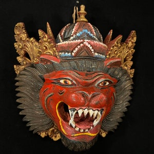 Antique Tiger Wooden Mask Balinese Mask Wood Carving Wall Mask Decor Wood Bali Mask Wall Art Decor