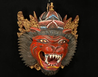 Antique Tiger Wooden Mask Balinese Mask Wood Carving Wall Mask Decor Wood Bali Mask Wall Art Decor