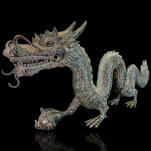 Dragão de bronze popular da China com bola de pérola, estátua de bronze de dragão, escultura de dragão, decoração de casa