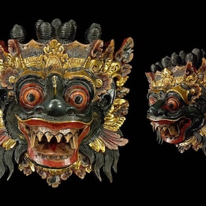 Vintage Boma Wooden Mask Balinese Barong Mask Wood Carving Bali Wall Mask Decor Home Decor Wall Hanging
