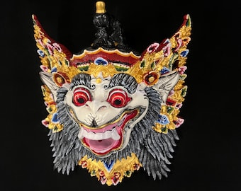 Huge Hanuman Wooden Mask Balinese Mask Wood Carving White Monkey Balinese Mask Wall Art Deco Bali Wood Sculpture Barong Bali Mask