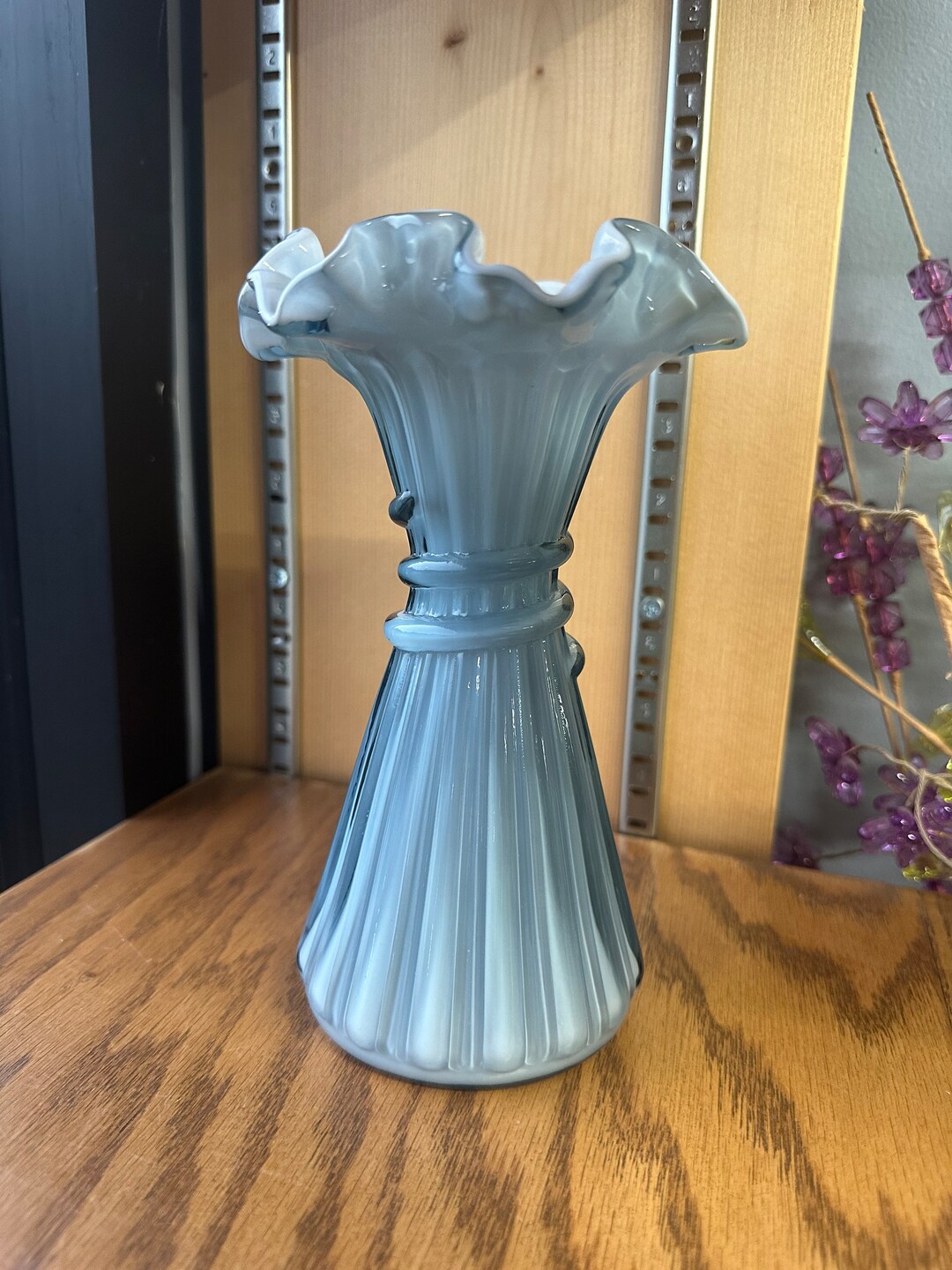 Fenton Cased Blue Grey Vase Vintage Art Glass Etsy