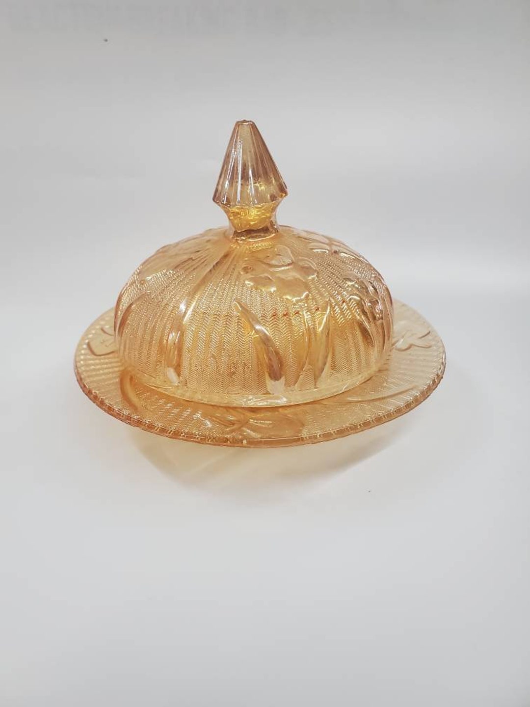 Iris Carnival Glass Butter Dish Etsy