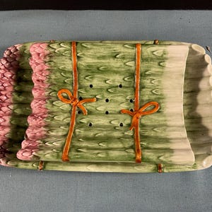 Vintage Aspargus Plate and Server French Majolica or Barbotine