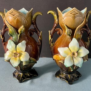 Wonderful Barbotine French Majolica Vases